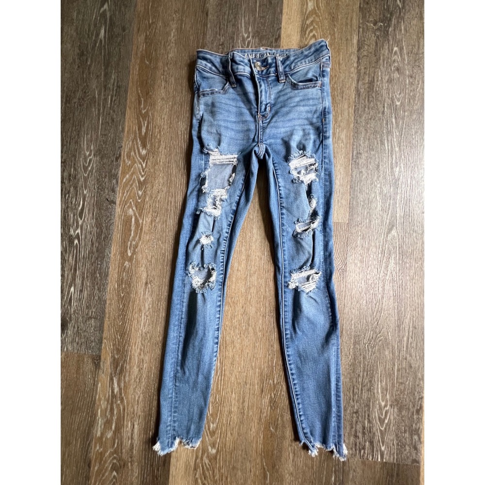American Eagle Jegging Womens 0 Blue Distressed High Rise Next Level Stretch